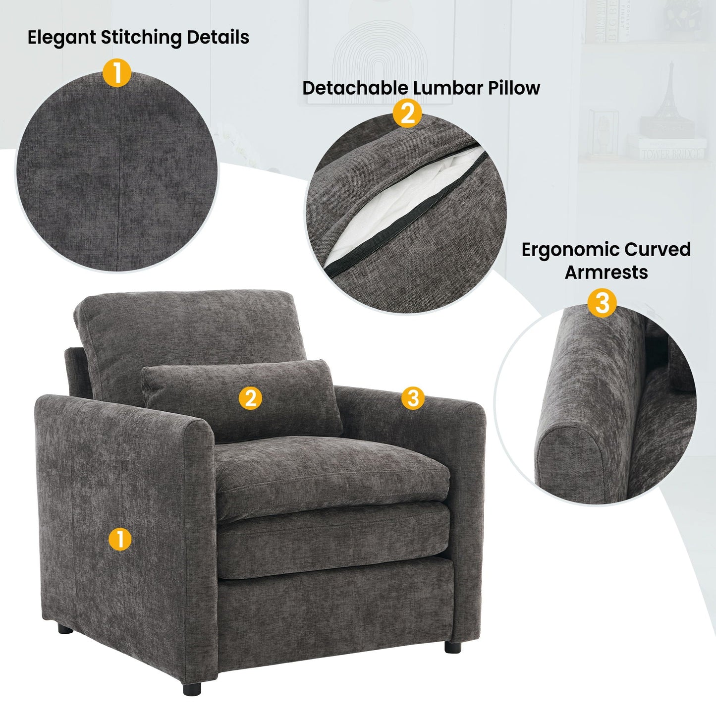 Cozy Upholstered Cushion Armchair For Living Room