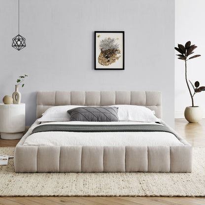 Modern Platform Bed Frame With Thick Fabric