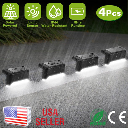 4Pcs Solar Powered LED Step Lights Outdoor Water-Resistant Dusk To Dawn Sensor Fence Lamps For Stairs Yard Railing