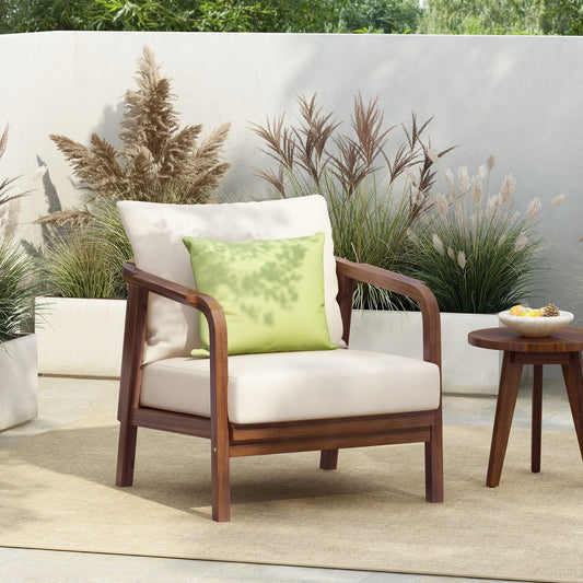 Outdoor Lounge Chair With Woven Backrest and Solid Wood Frame