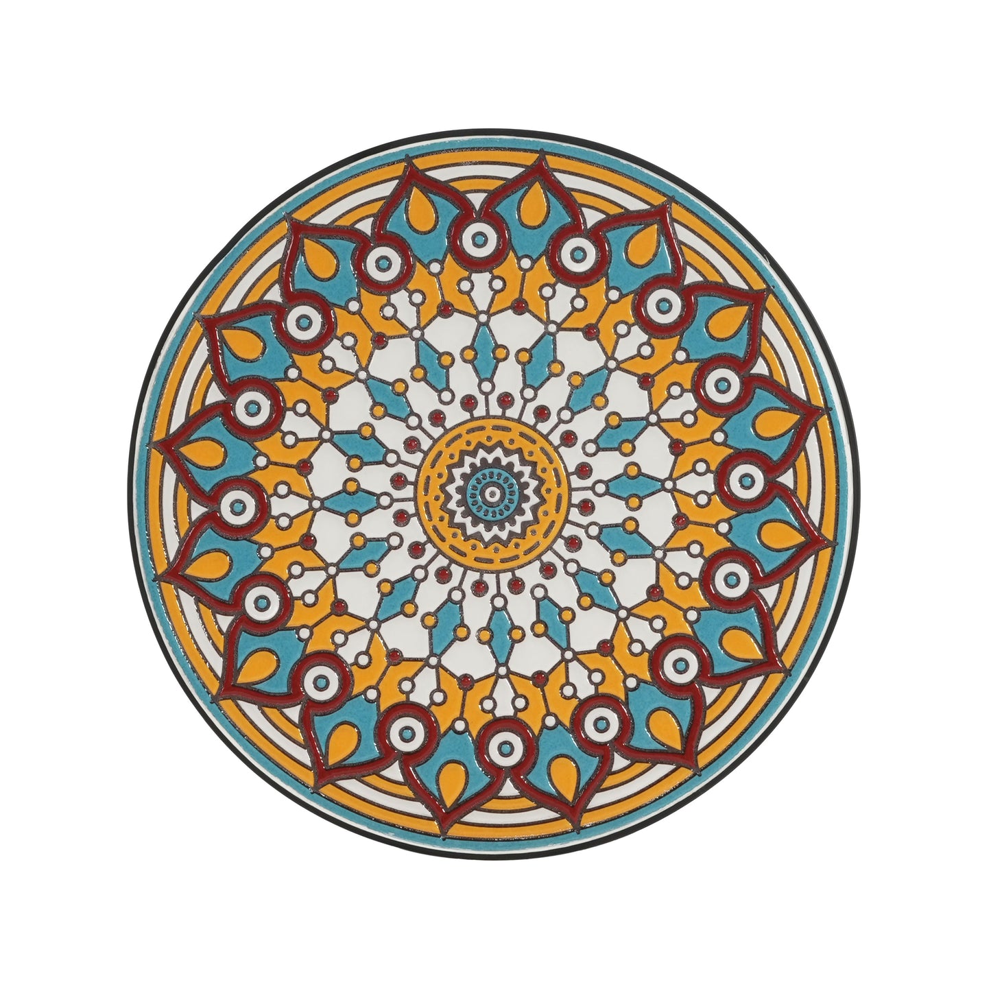 Round Ceramic Outdoor Side Table, Colorful + Black