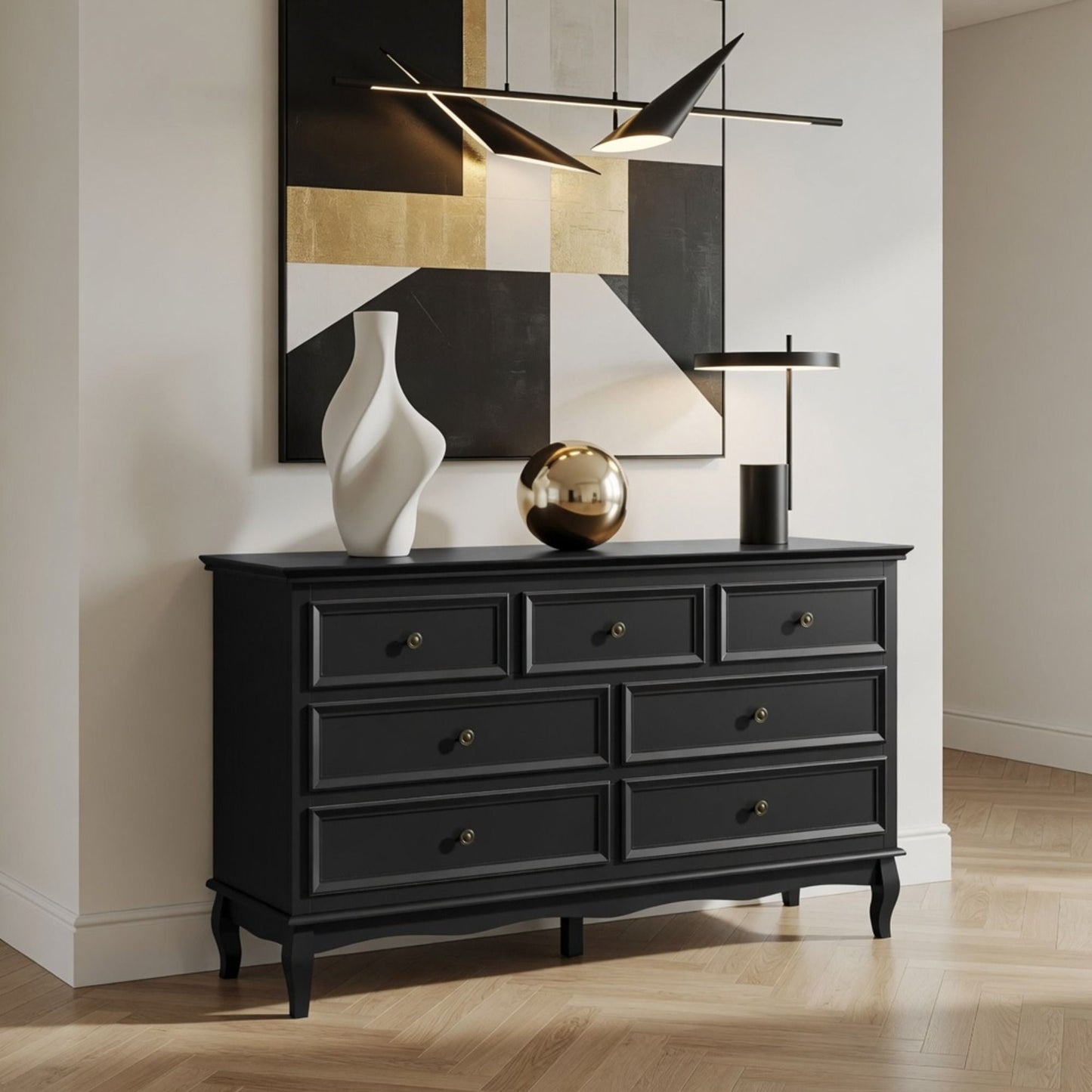 7 Drawer Dresser, Storage Chest - Black