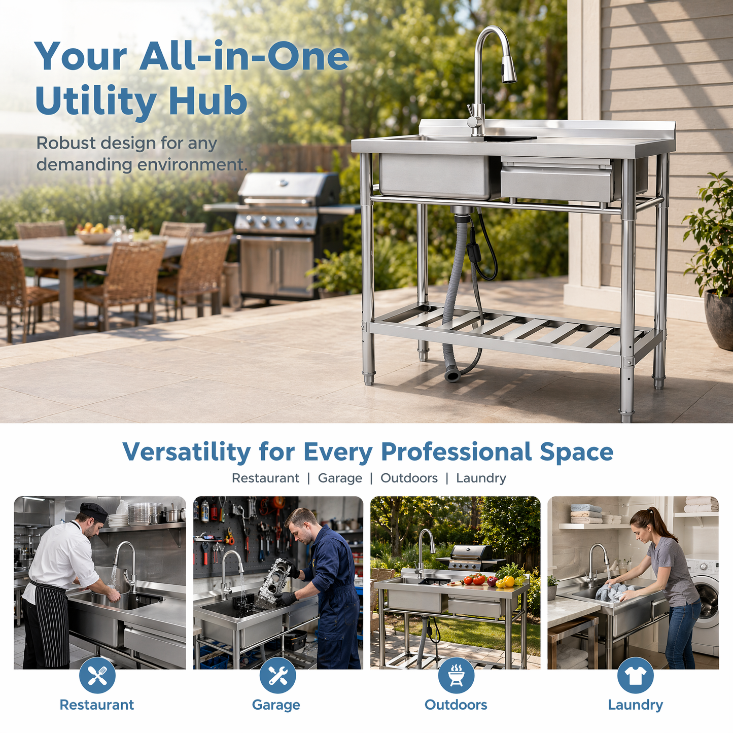 Stainless Steel Utility Sink, Freestanding Sink