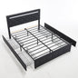 Upholstered Bed Frame With LED Lights, 4 Storage Drawers, Charging Station