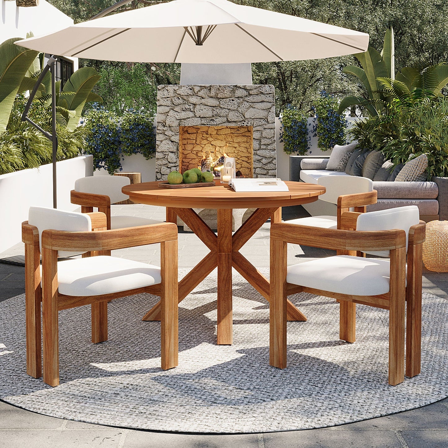 5-Piece Outdoor Acacia Wood Round Dining Set