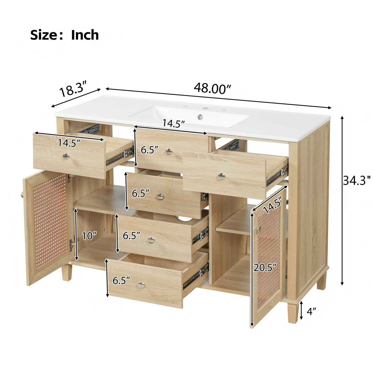 48-Inch Natural Rattan Bathroom Vanity