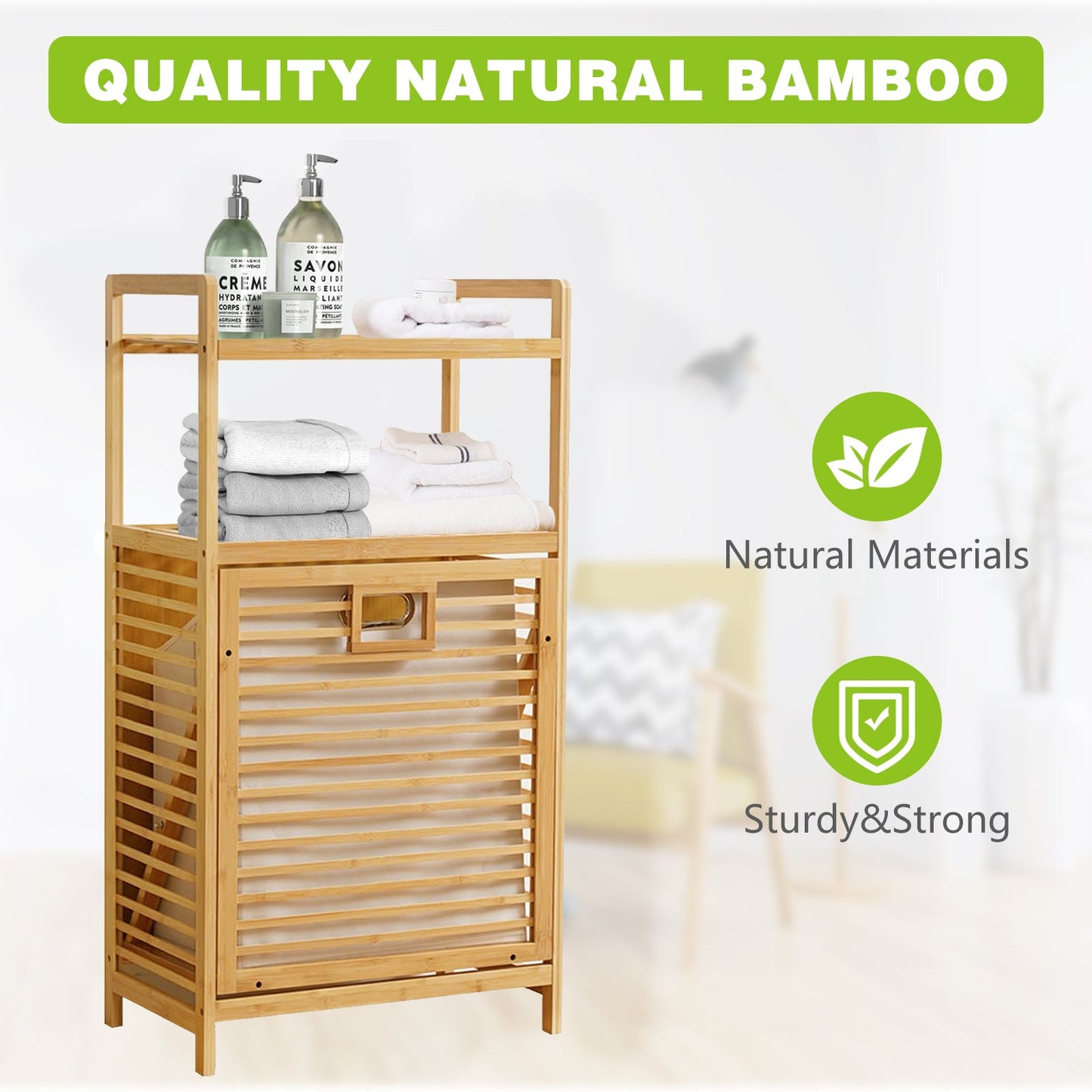 Laundry Hamper with 2-Tier Shelves & Tilt-Out Basket