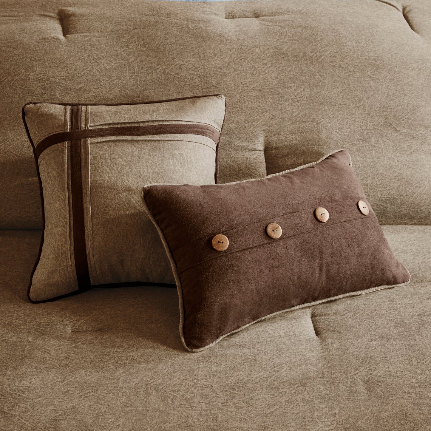 7 Piece Faux Suede Comforter Set Brown Queen