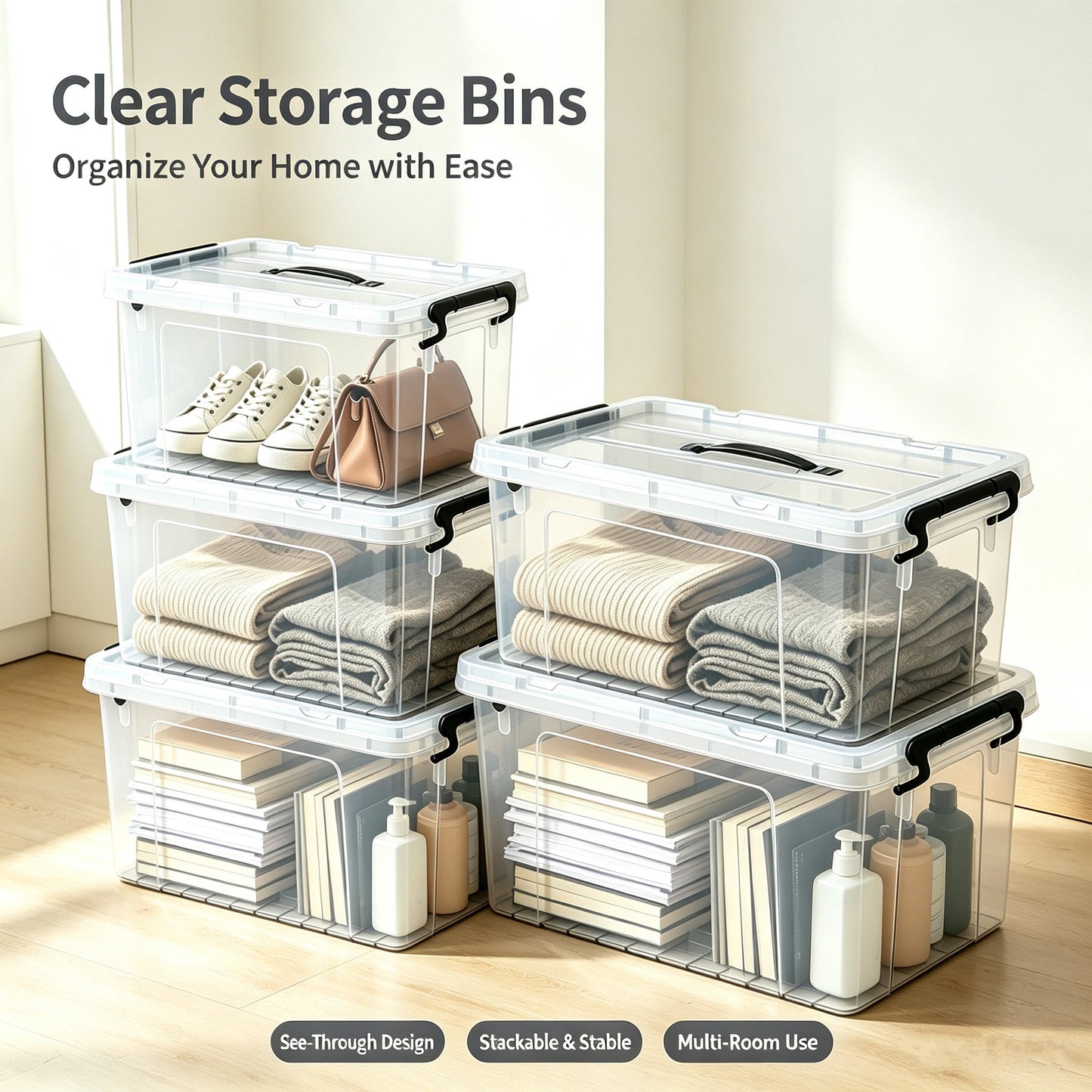 4 Pack 90 QT Plastic Storage Bins with Lids