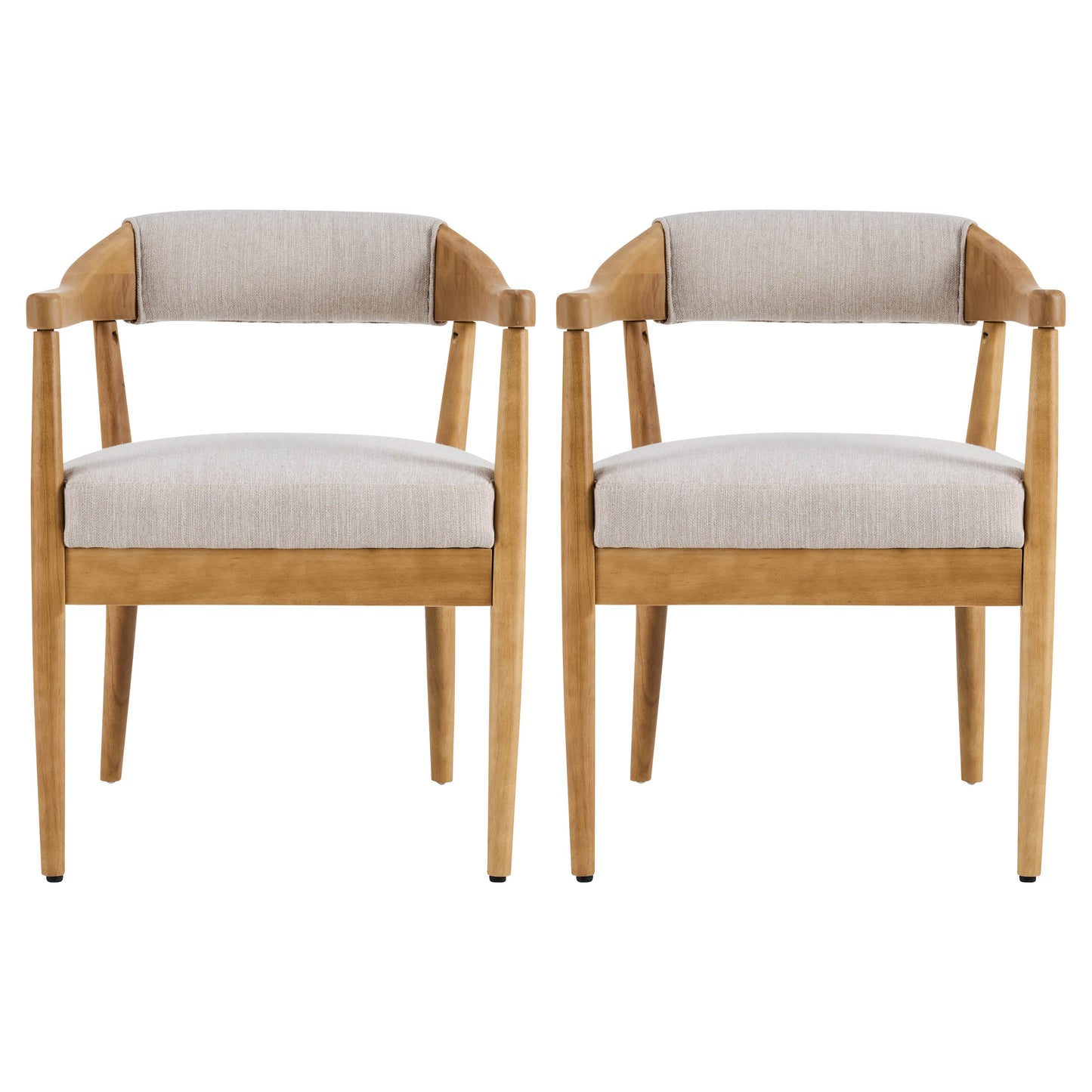 Wood Frame Upholstered Dining Chairs with Armrests (Set of 2) - Beige + Natural