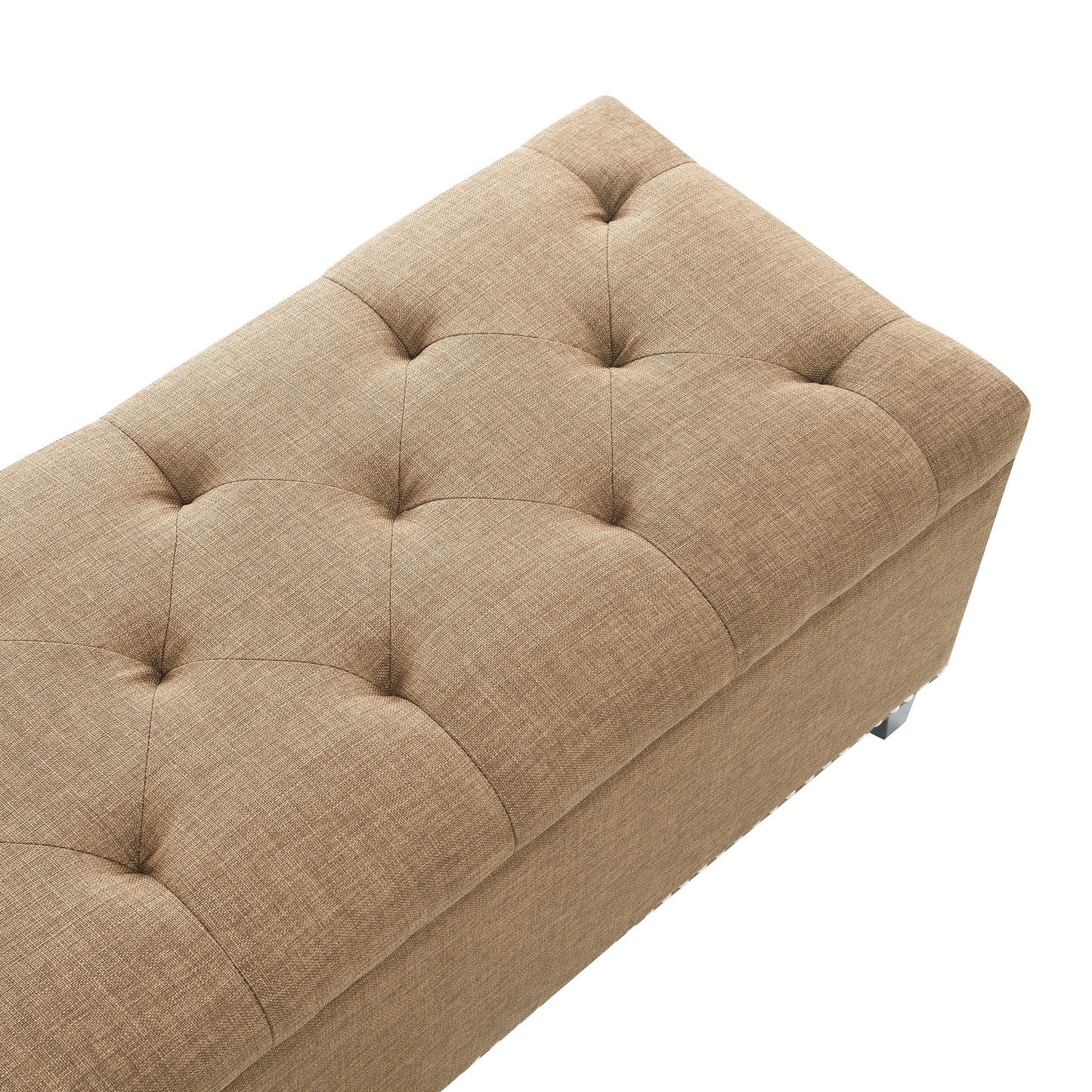 Button-Tufted Storage Ottoman With Safety Close Hinge