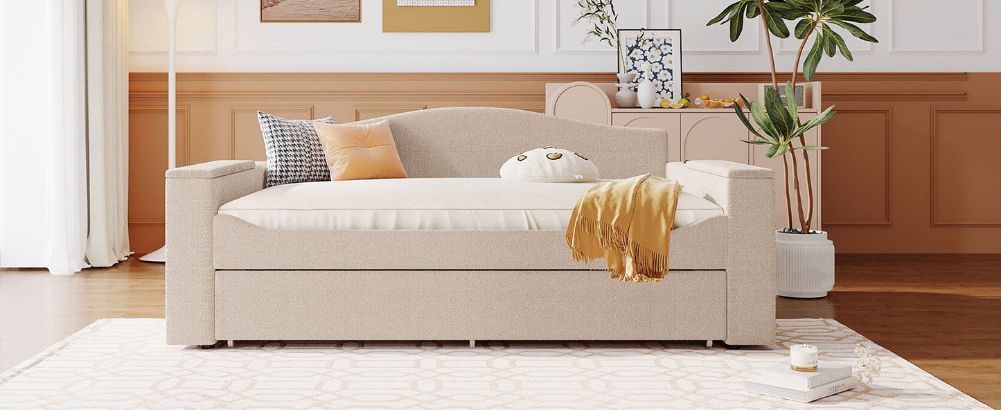 Upholstered Daybed With Storage Armrests, Trundle And Latest Integrated tooth Audio System