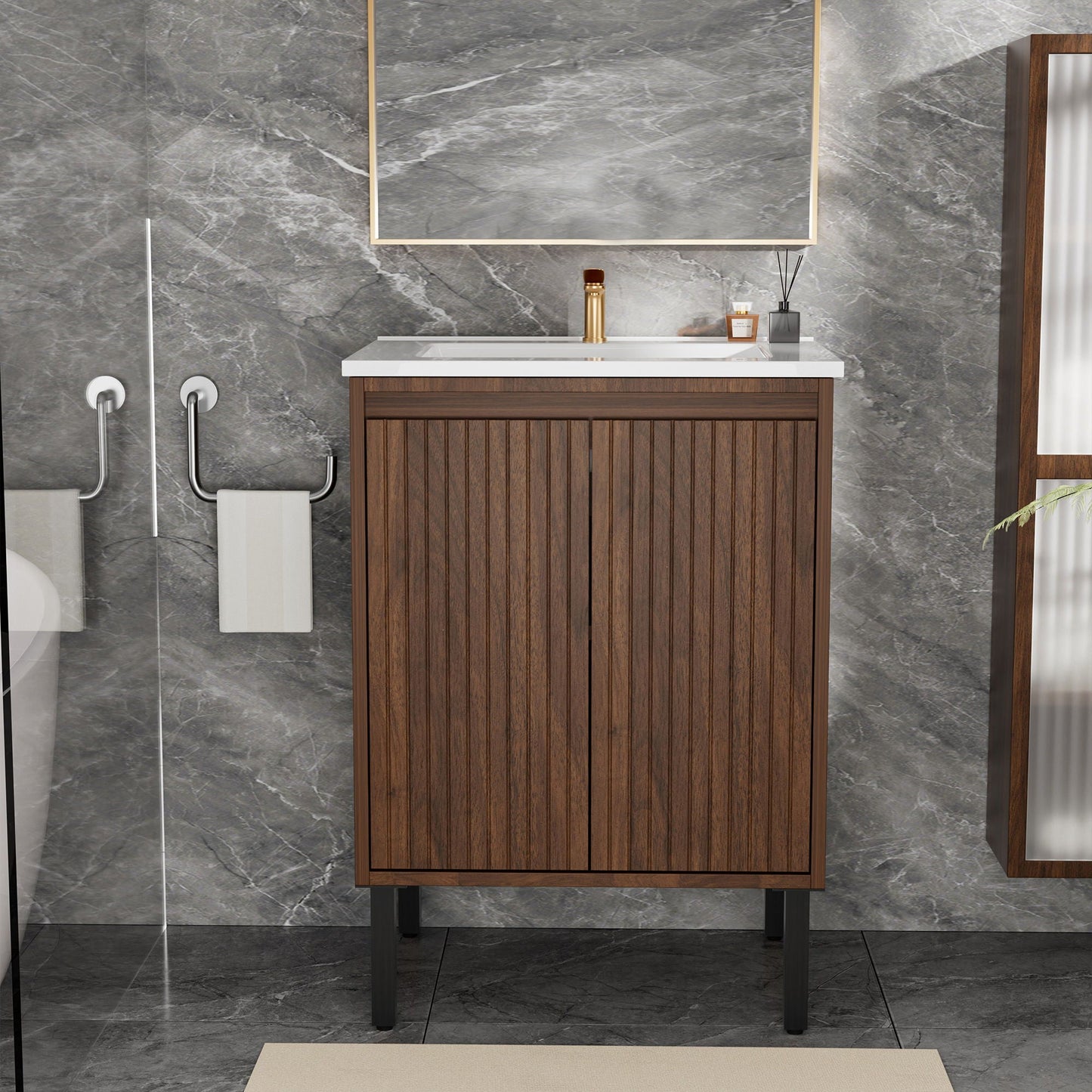 Bathroom Vanity With Ceramic Sink, Floor-Standing Design, Soft-Closing Drawers
