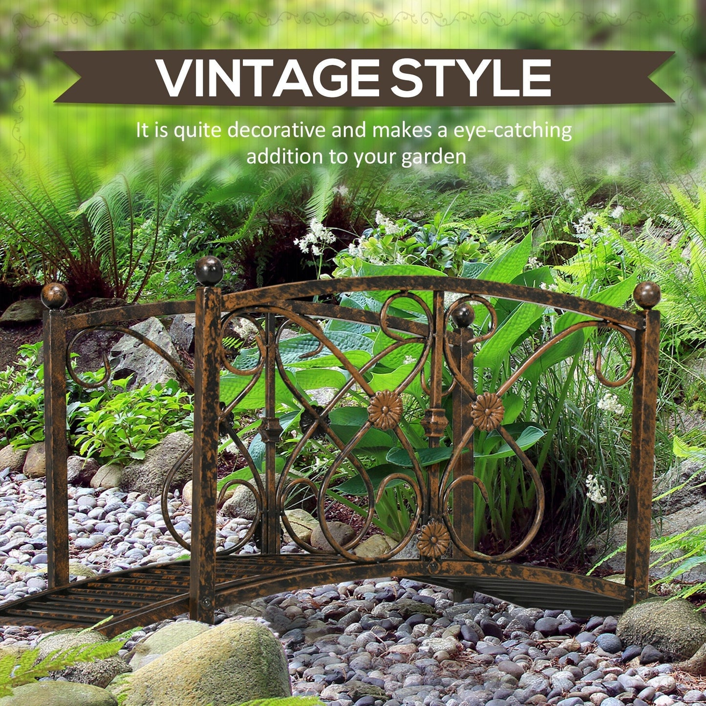 Outsunny 3.3FT Metal Arch Zen Garden Bridge with Safety Siderails