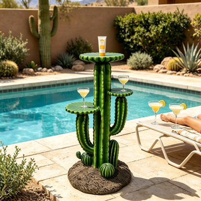 32'' Resin Saguaro Cactus Plant Stand with 3 Display Shelves