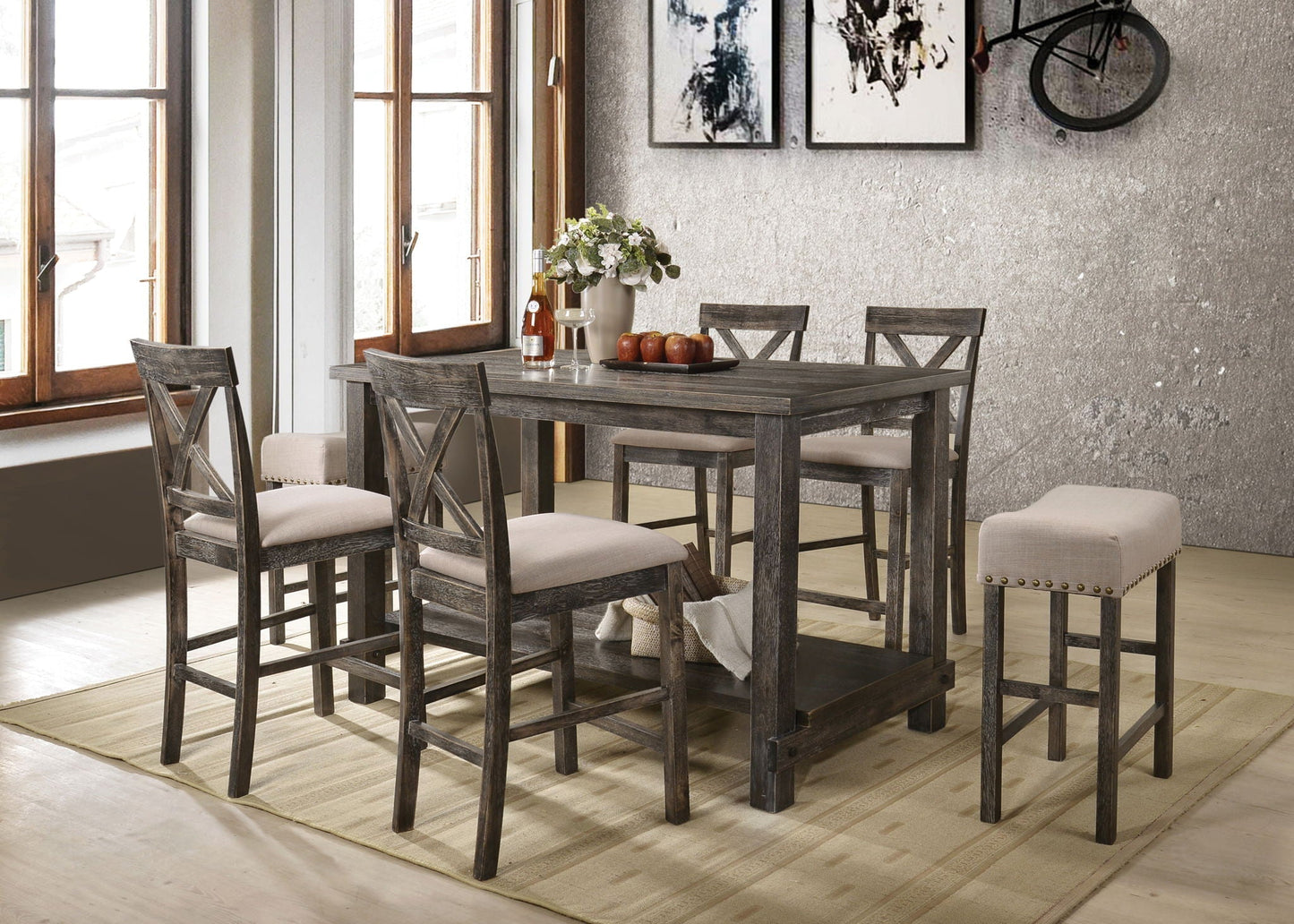 Martha II 7-Piece Counter Height Dining Room Set - Gray