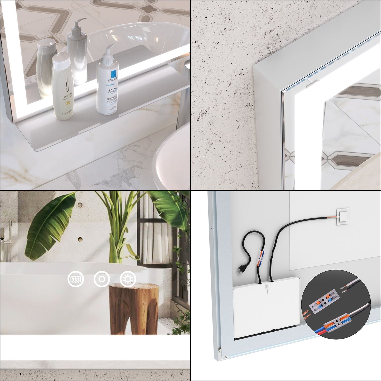 LED Bathroom Vanity Mirror Wall Mounted Adjustable / Warm / Natural Lights Anti-Fog Touch Switch With Memory Modern Smart Large Bathroom Mirrors