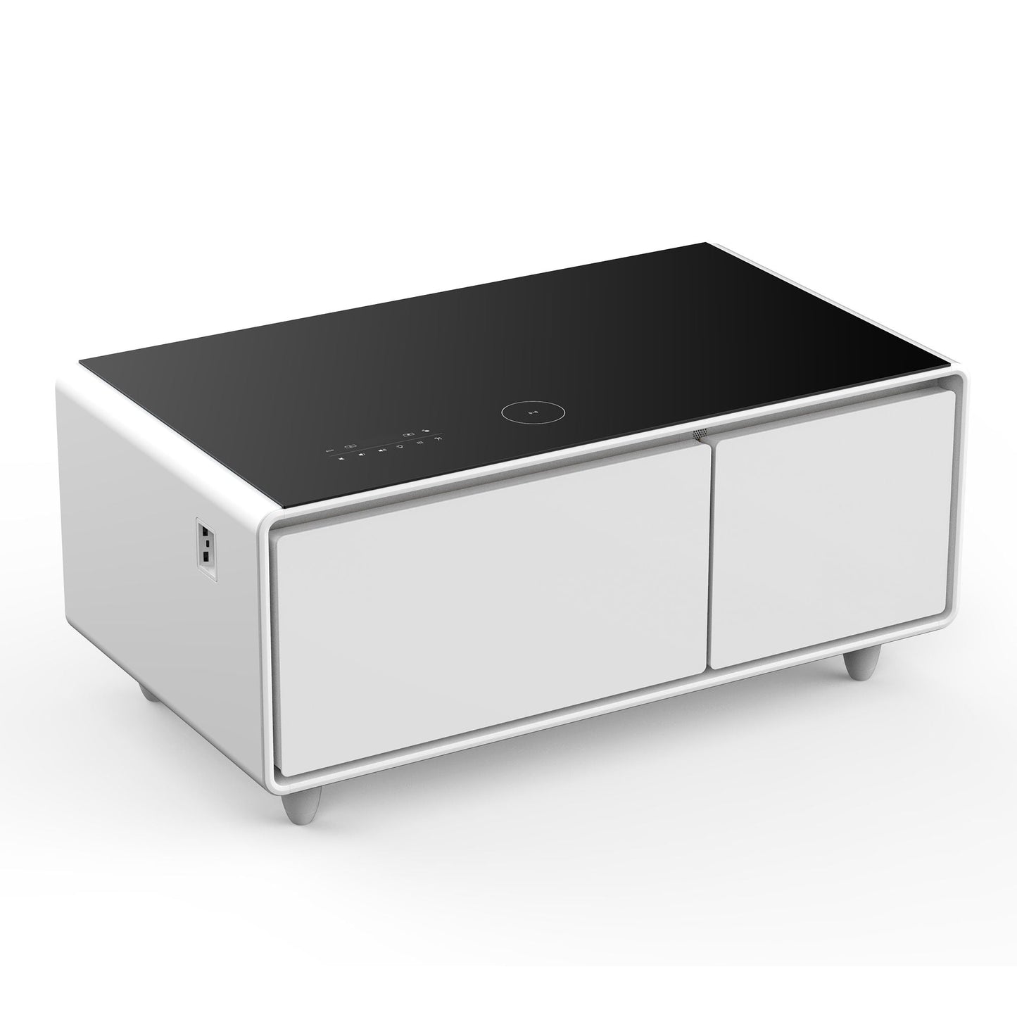 Modern Smart Coffee Table With Built-In Fridge - tooth Speaker, Wireless Charging, Touch Control Panel, USB Interface, Outlet Protection, Atmosphere Light
