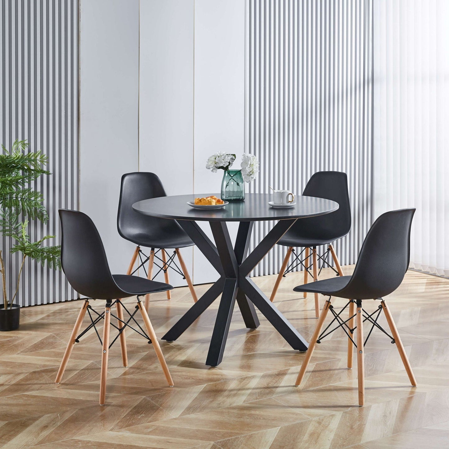 Table Mid-Century Dining Table For 4 - 6 People With Round Table Top, Pedestal Dining Table, End Table Leisure Coffee Table, Cross Leg
