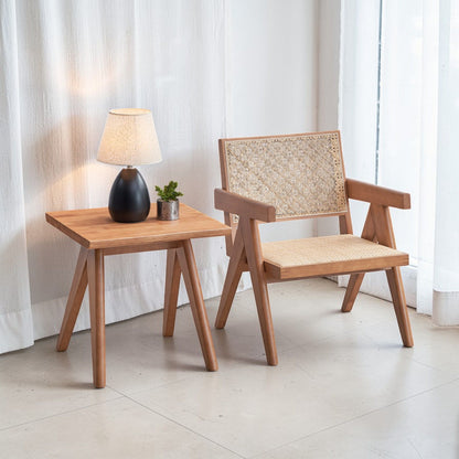 Armchair And Matching Square End Table, 2 Piece Living Room Set - Natural