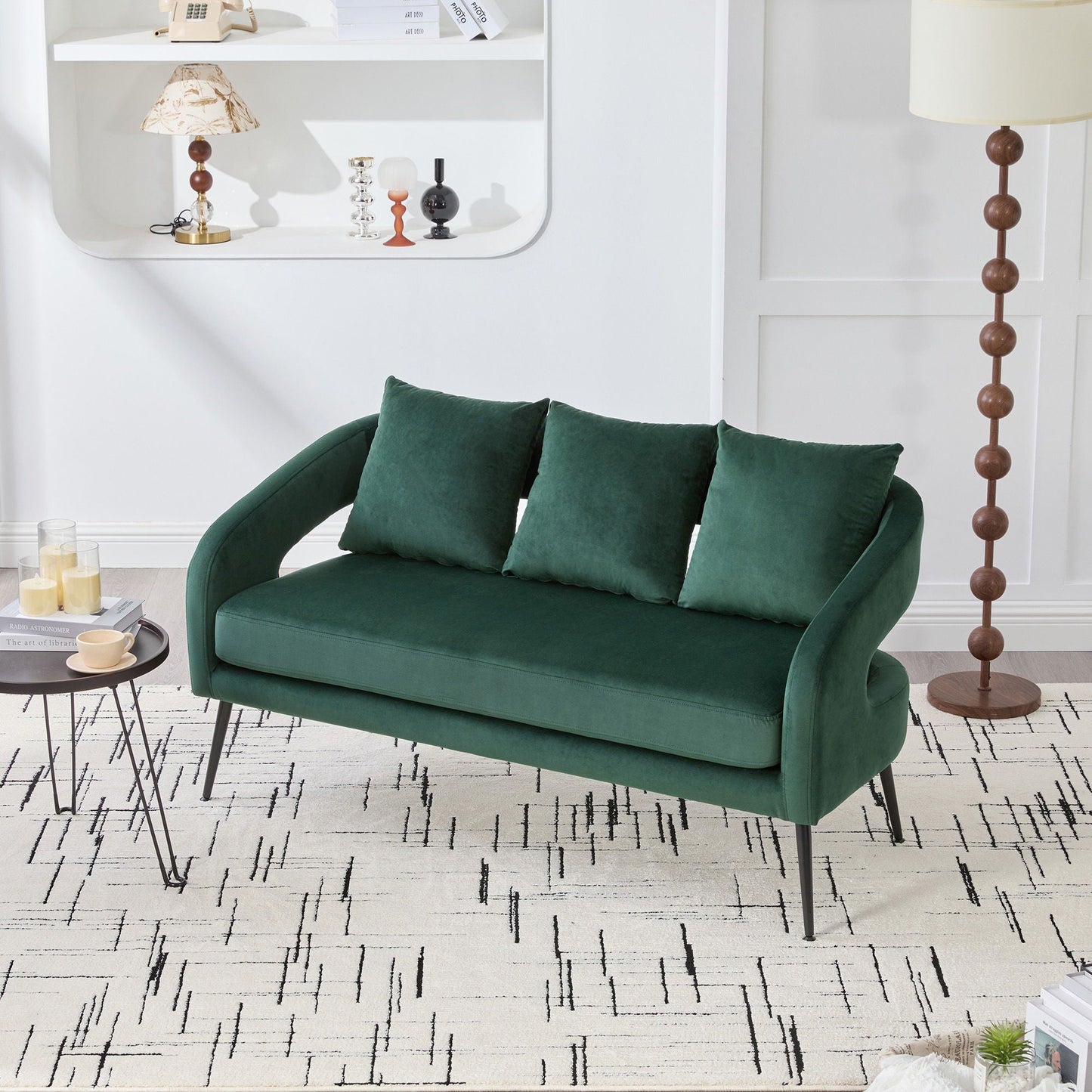 Open Back Loveseat Settee With 3 Pillows