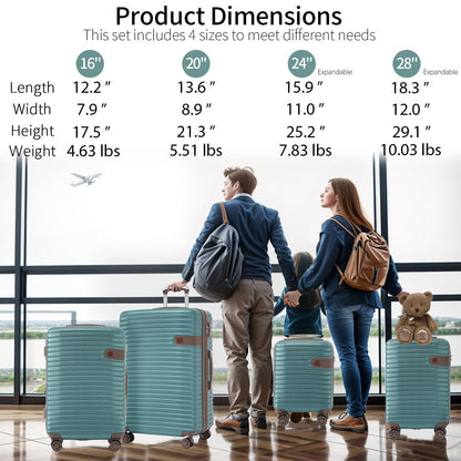 4 Piece Luggage Suitcase Set, Hard Shell Lightweight Expandable Travel Luggage With 4 Packing Cubes