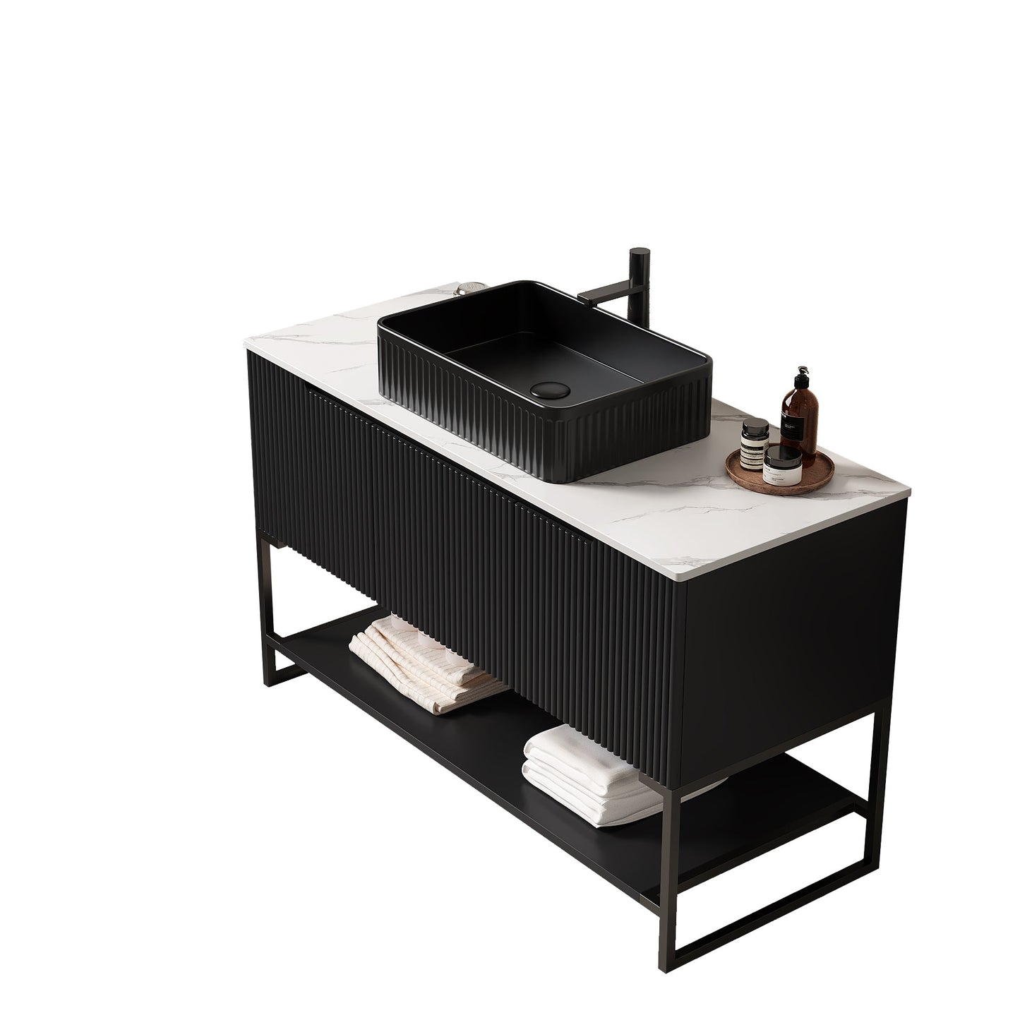 Tulio 48" Bathroom Vanity & Sink with 3 Doors and Open Shelf