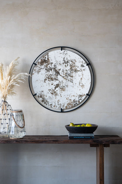 Theodor - Mirror With Industrial Design Round Mirror With Metal Frame For Wall Decor & Entryway Console Lean Against Wall - Black