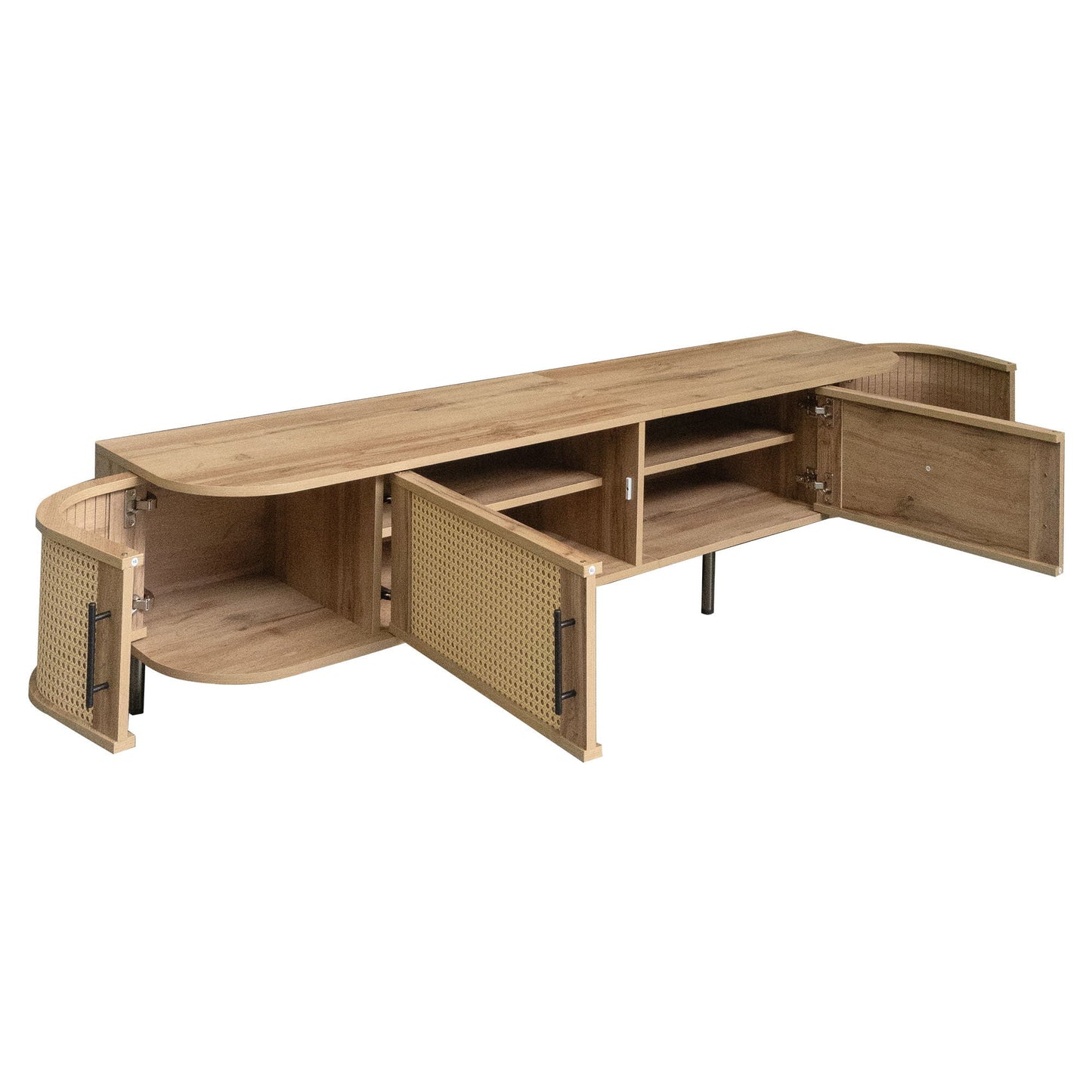 70" TV Stand With Doors, Construction For TVs Up To 80" - Natural Wood