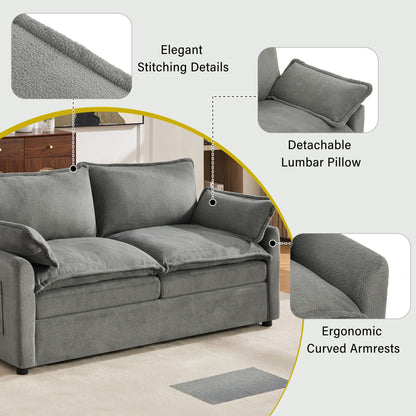 Modern Loveseat Sofa, Upholstered Couch With Side Storage Pockets