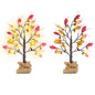 2Pcs 2FT Artificial Lighted Maple Tree With 24Pcs Warm White LED Beads 6Hrs Timer Battery Powered Artificial Fall Tree Tabletop Indoor Outdoor Fall De