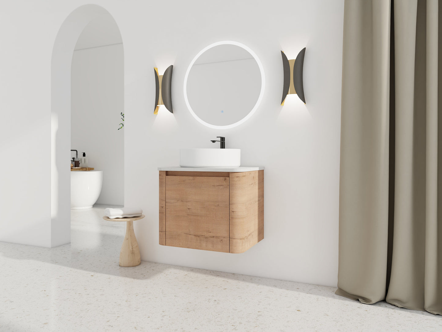 24" Wall-Mounted Bathroom Vanity With Ceramic Art Sink & Soft-Close Door