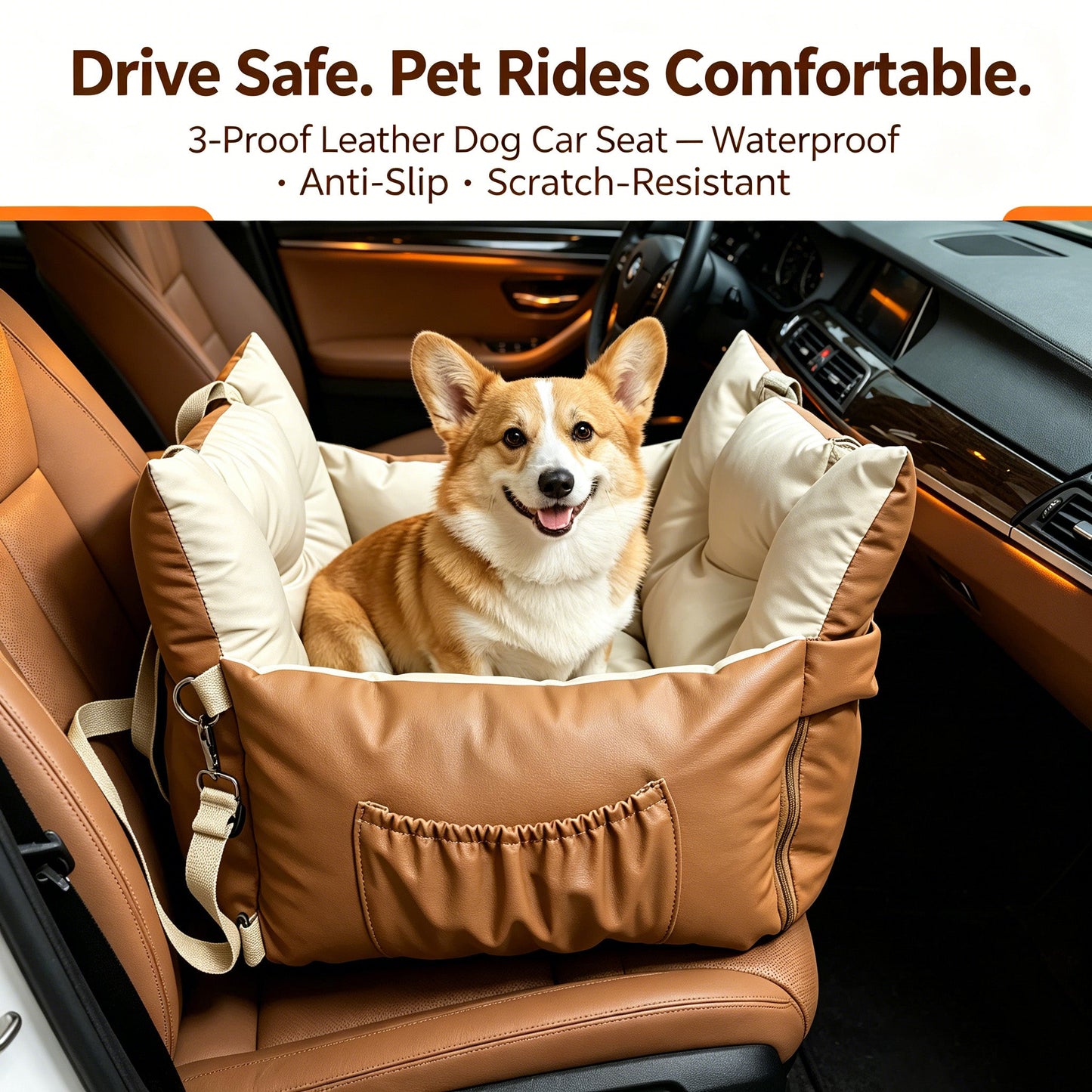 Waterproof Dog Car Seat Bed 2 In 1 Convertible Pet Travel Carrier Safety Booster Seat With Storage Pocket Washable Anti Slip Puppy Car Bed For Small Medium Dogs Reversible 2 Sided Design