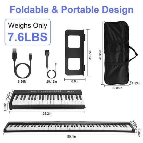 88-Key Folding Digital Piano, Semi-Weighted with LCD, Carry Bag & Stand