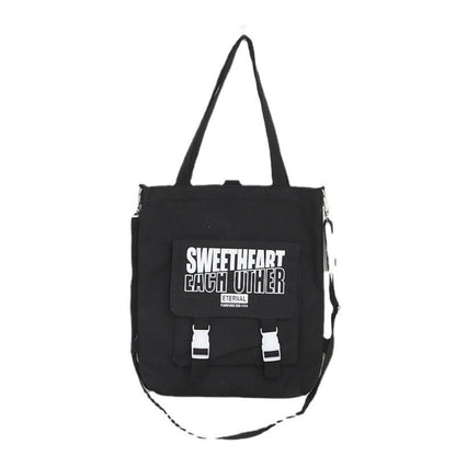 Carry letter pattern printed canvas bag, student shoulder canvas bag, shopping bag with zipper, tote canvas bag
