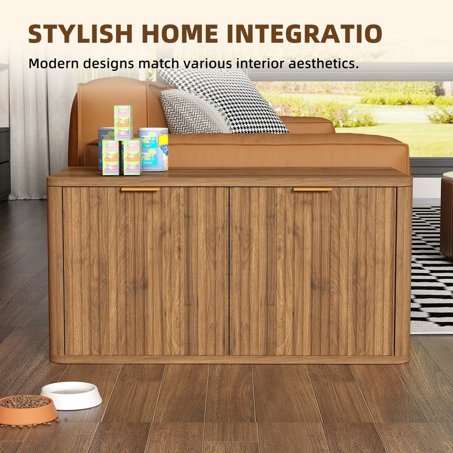 31.5" Walnut Finish Hidden Litter Box Furniture