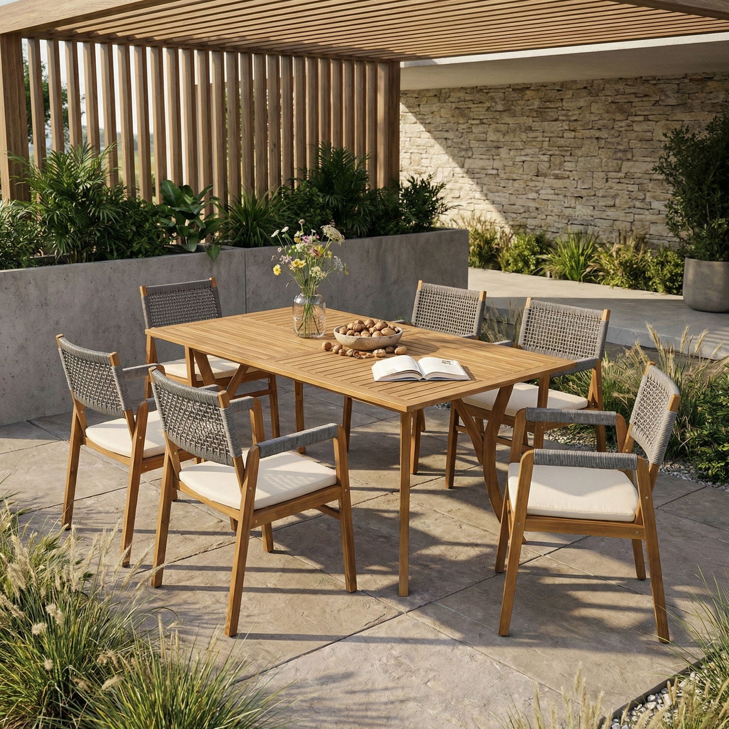 Outdoor Rustic Patio Acacia Bistro Set With Cushions