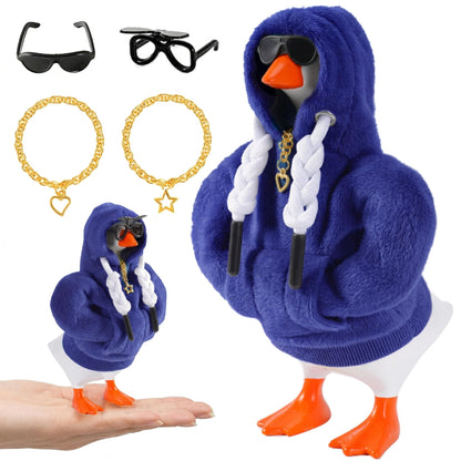 7inch Desk Goose Outfits, Desktop Goose Clothes With 1 Sunglasses & 1 Necklaces, Plush Hoodie Set For Magnetic Goose Statue