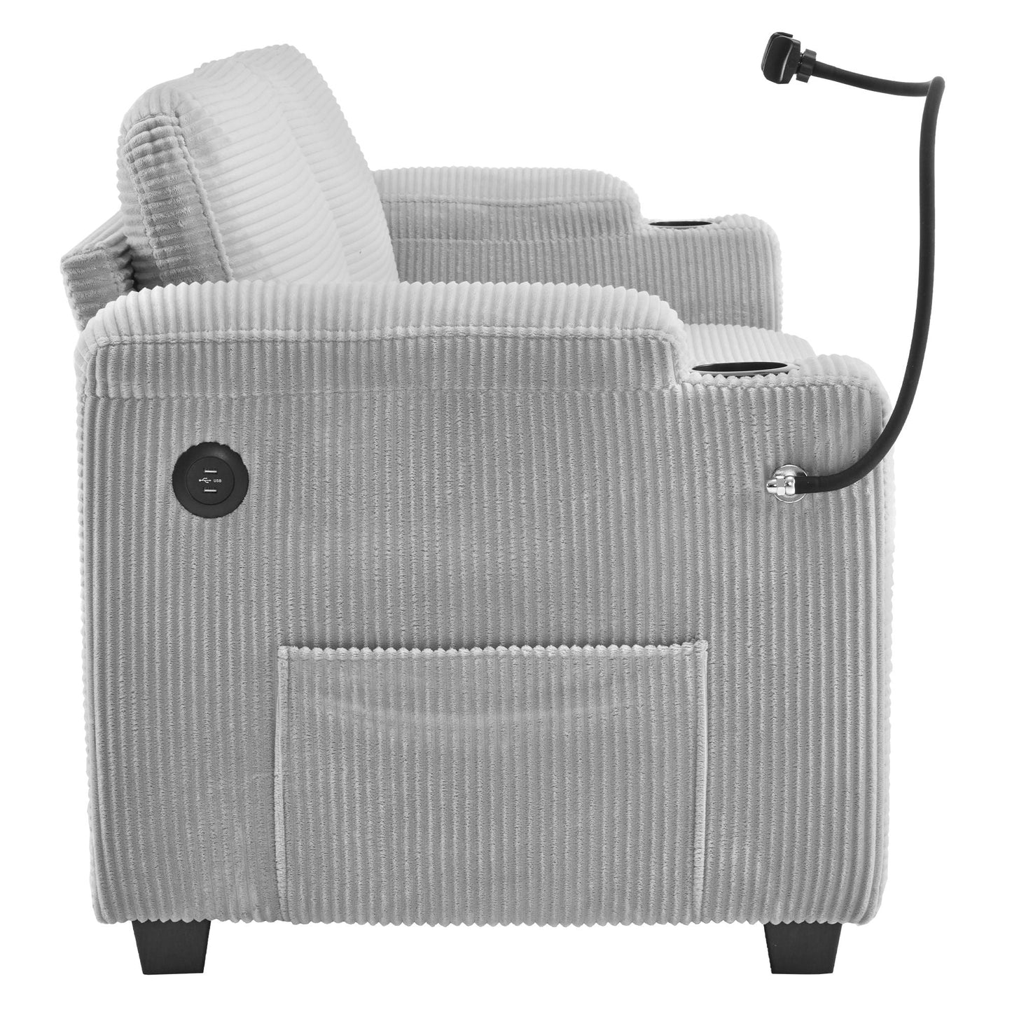 Sleeper Sofa Loveseat Sofa With Full Size Mattress, 2 USB Ports, 2 Cup Holders, 2 Side Pockets And Phone Holder