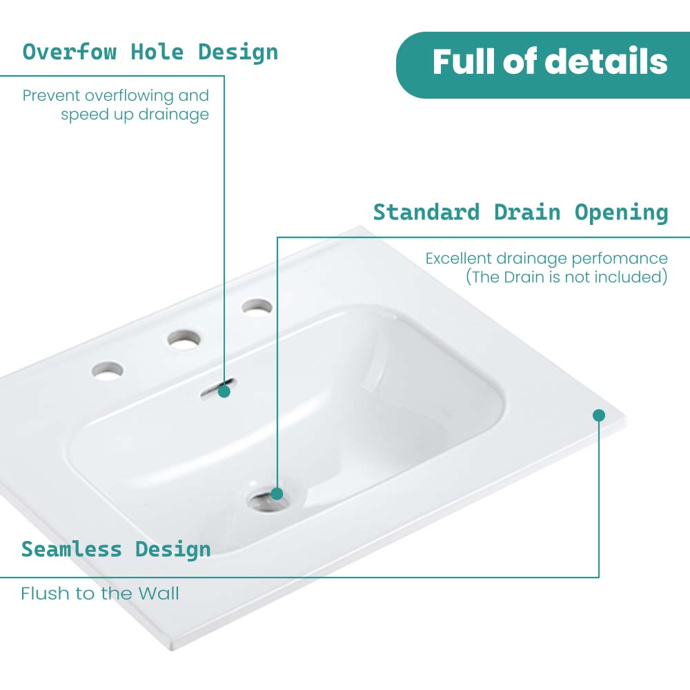 Glossy White Ceramic Integrated Sink
