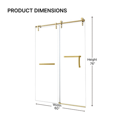 60 Inches x 76 Inches Frameless Single Sliding Shower Door