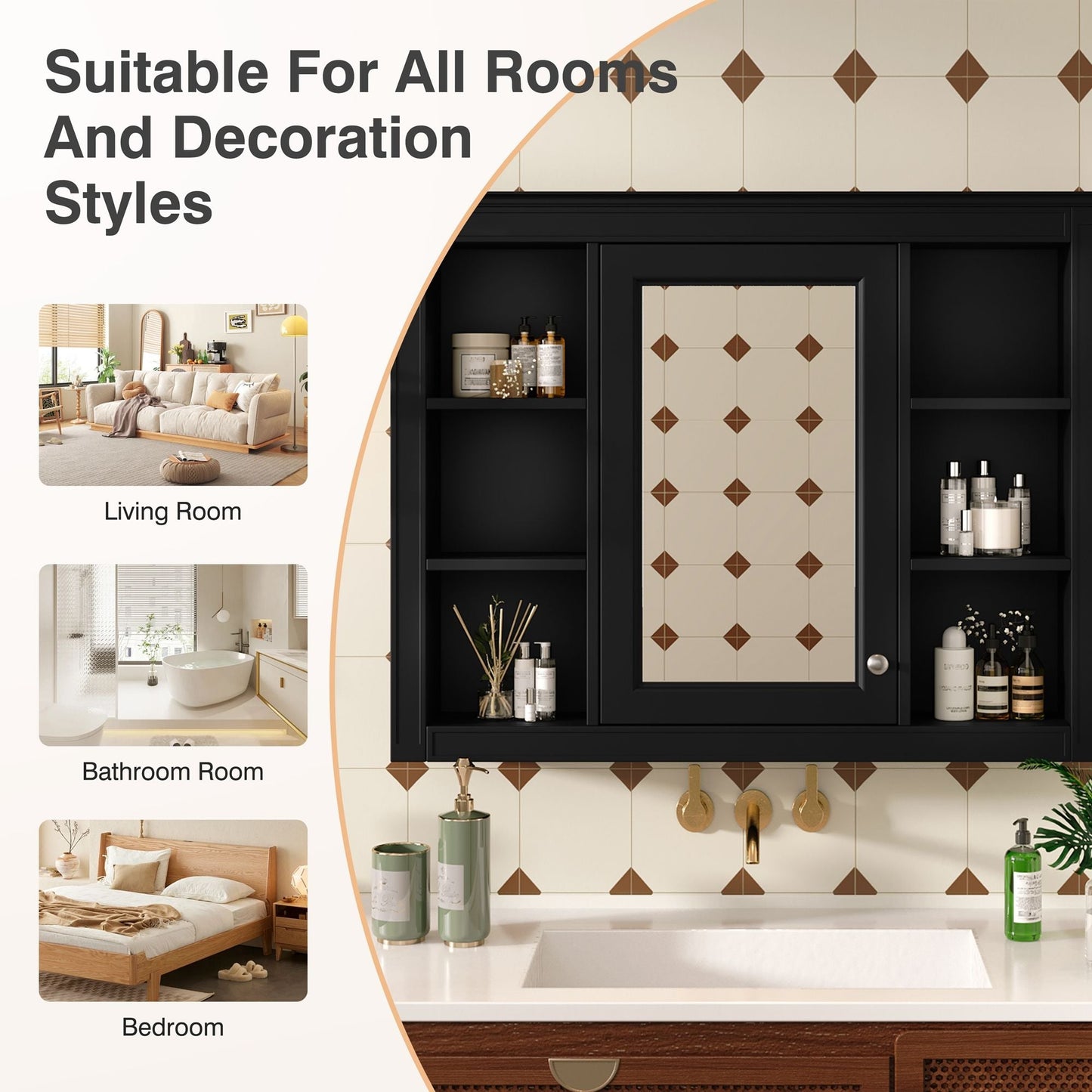 Wall Mounted Medicine Cabinet With Mirror, Storage Cabinet Featuring 6 Open Shelves And Adjustable Interior