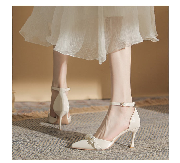 Chuyu Season 2026 Spring & Summer New Pointed Toe Flats & High Heels, Versatile Stiletto Heel Closed Toe Sandals With Metal Belt Buckle For Women