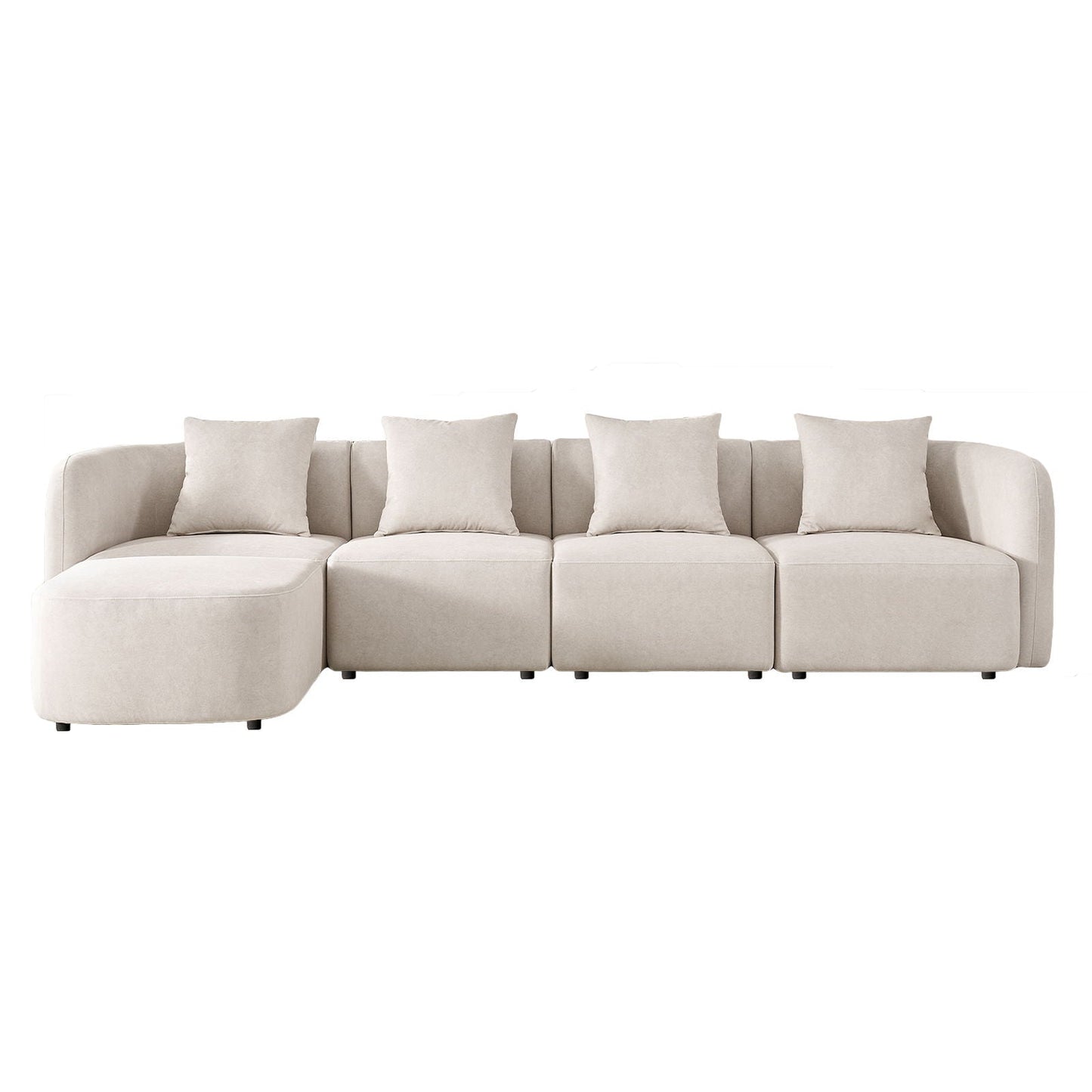 L-Shaped Modular Sectional Sofa With Ottoman, Living Room Furniture Set - Beige
