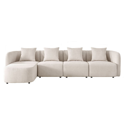 L-Shaped Modular Sectional Sofa With Ottoman, Living Room Furniture Set - Beige