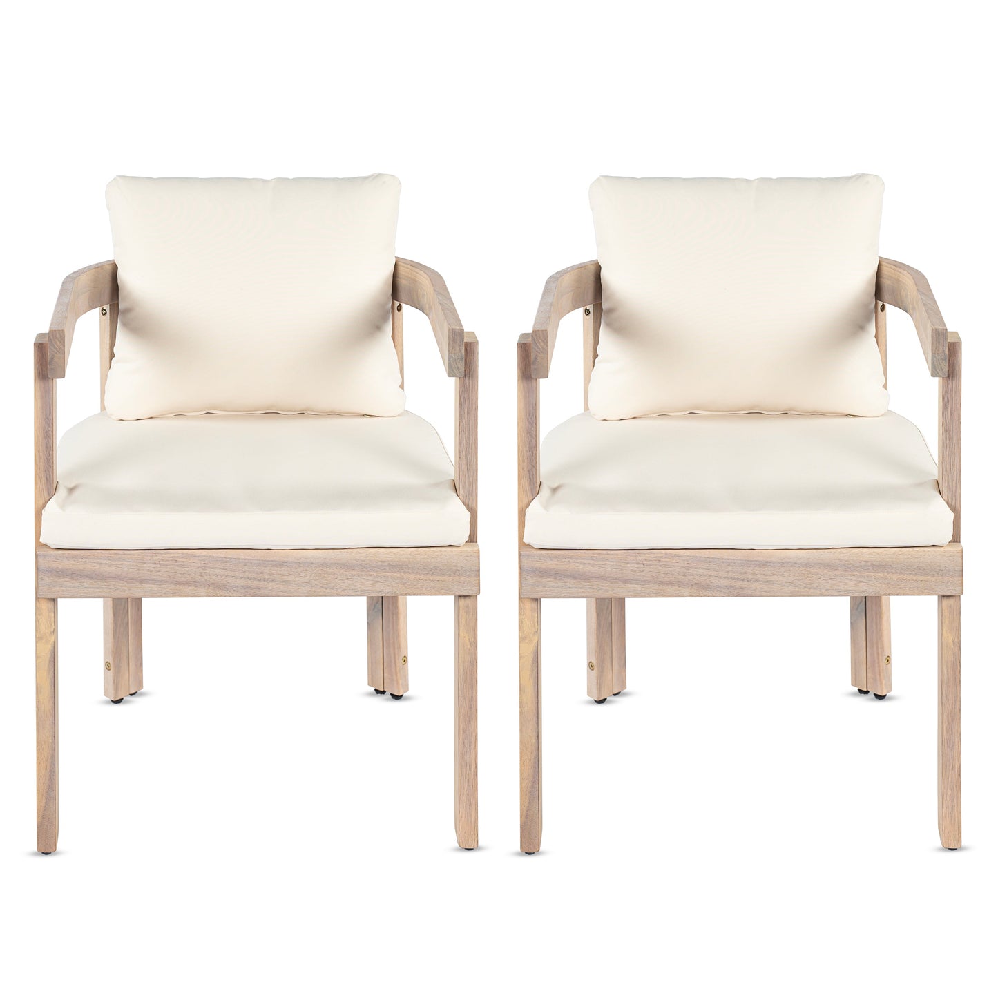 Acacia Wood Dining Chairs Set of 2, Armchairs with Cushions