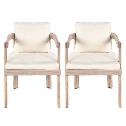Acacia Wood Dining Chairs Set of 2, Armchairs with Cushions