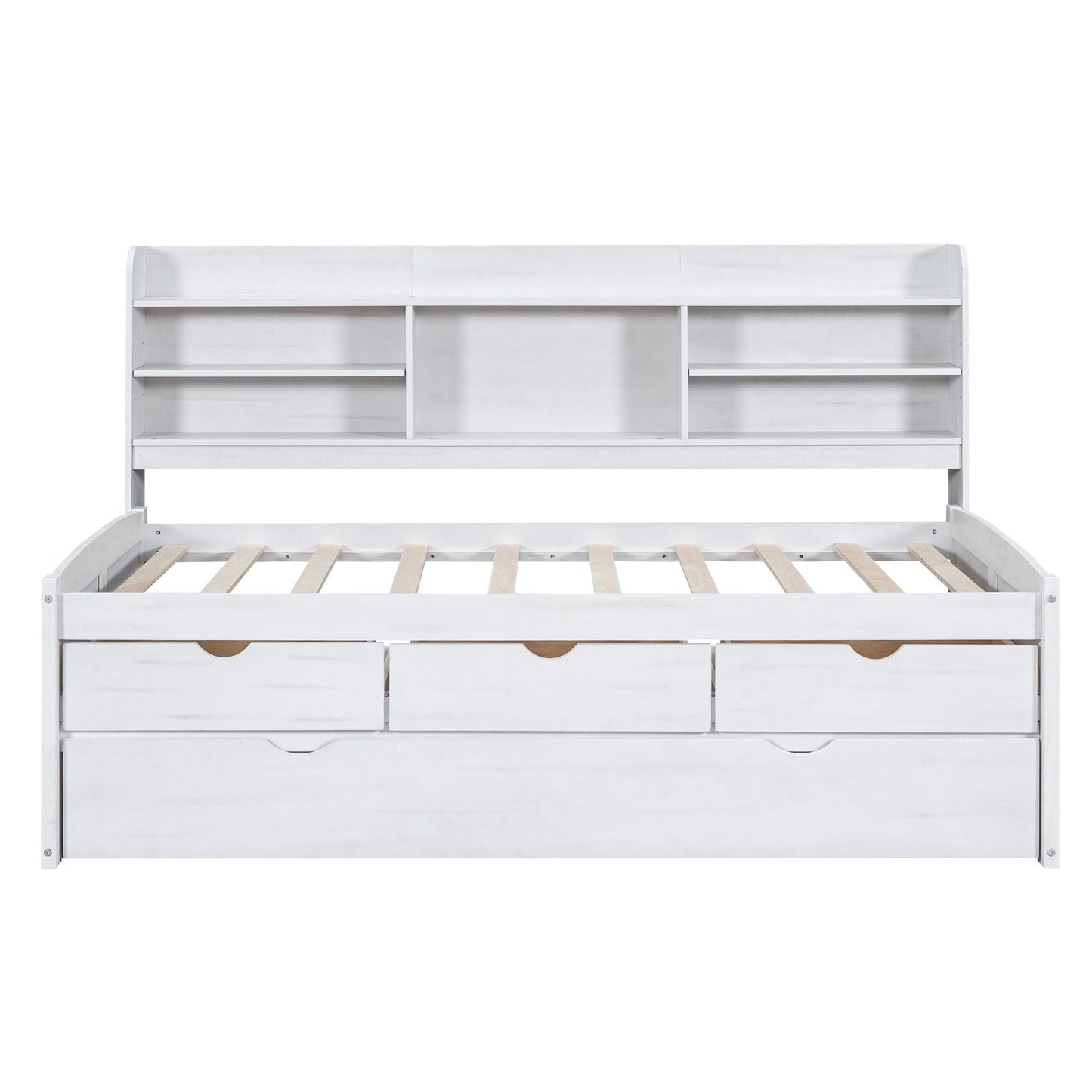 Captain Bed With Built In Bookshelves, 3 Storage Drawers, And Trundle