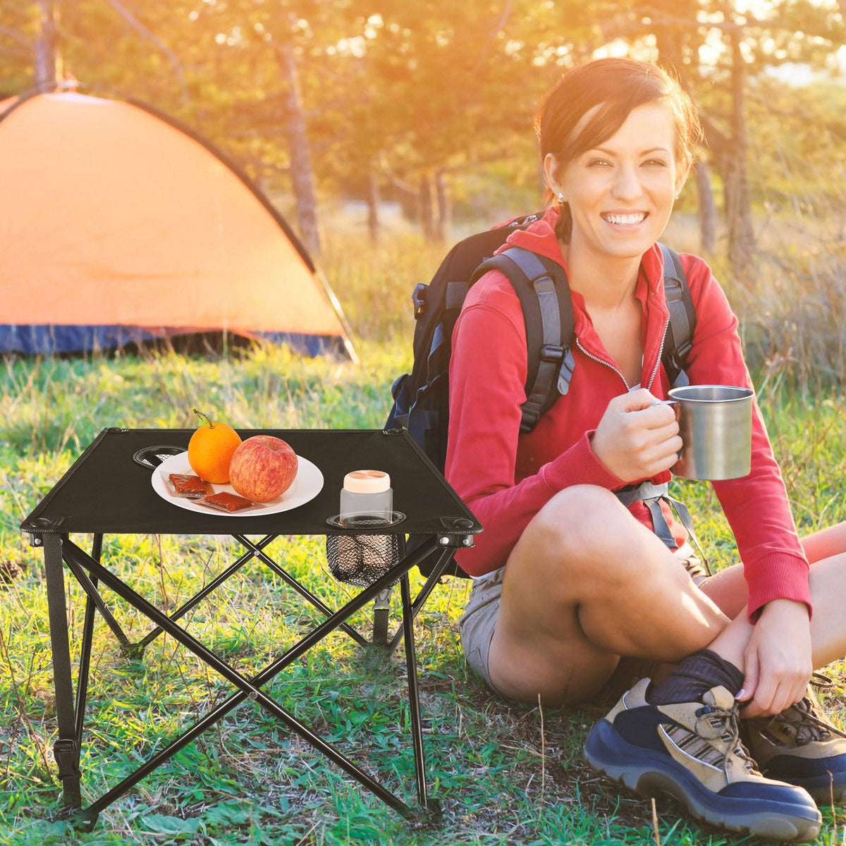 Portable Folding Camping Table with Cup Holders & Carry Bag