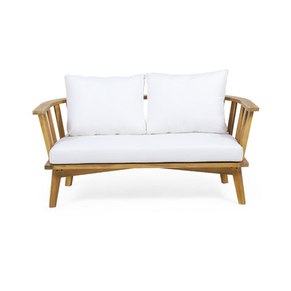2-Person Outdoor Acacia Wood Patio Seating Group with Cushions and Coffee Table